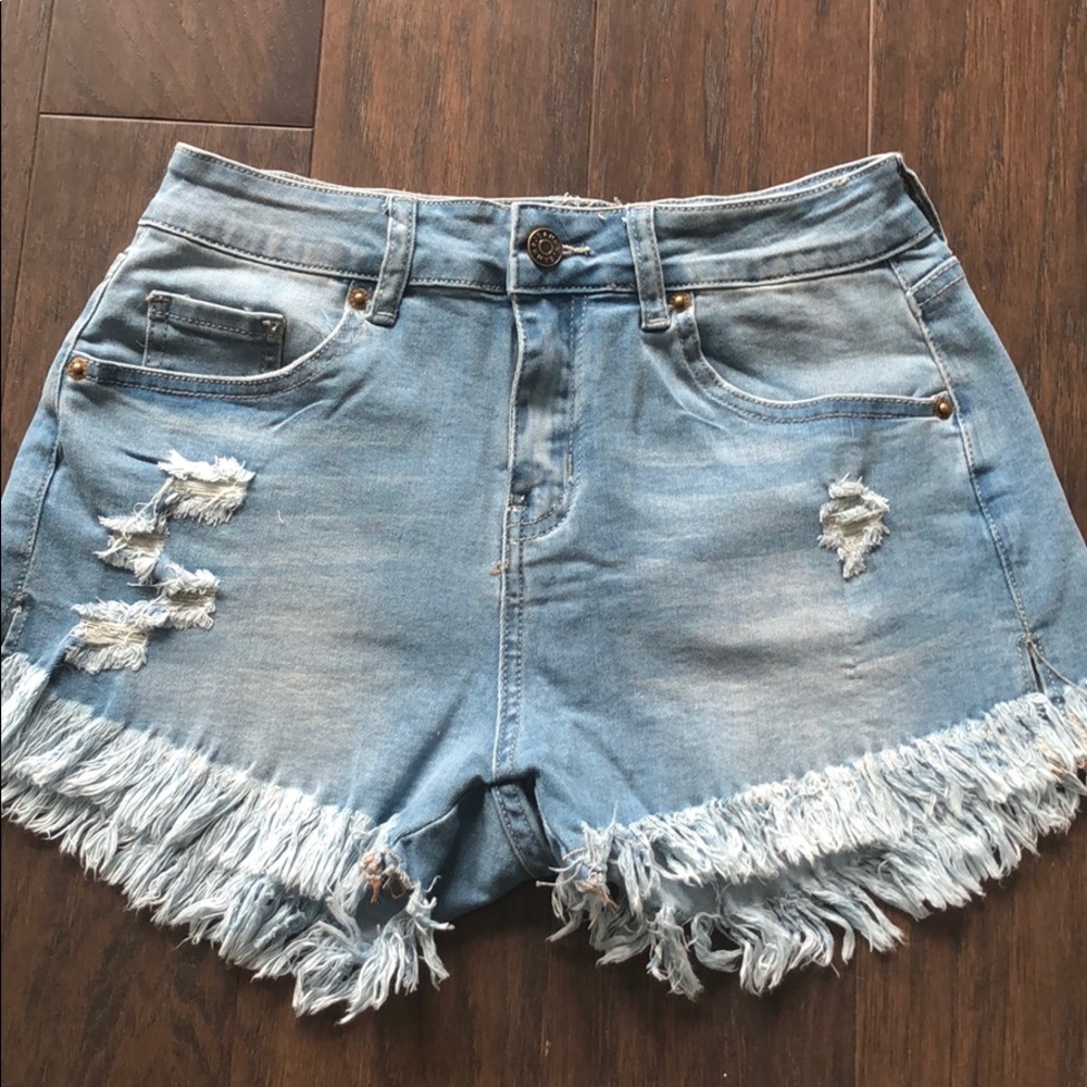 Distress jean shorts